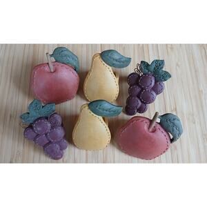 Fruit Resin Napkin Rings, Apple Pear Grape, Set of 6, Rustic Country